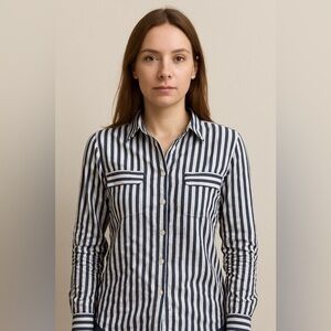 Medium Alexander Jordan Women’s Long Sleeve Blue & White Button-Up | Lightweight
